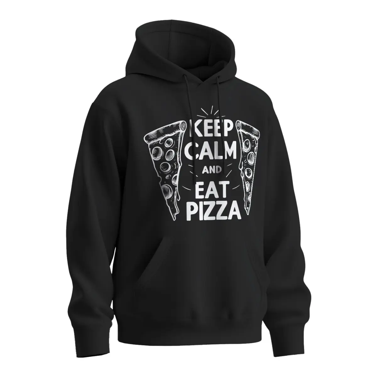Mikina s potiskem Keep calm & eat pizza - černá XL