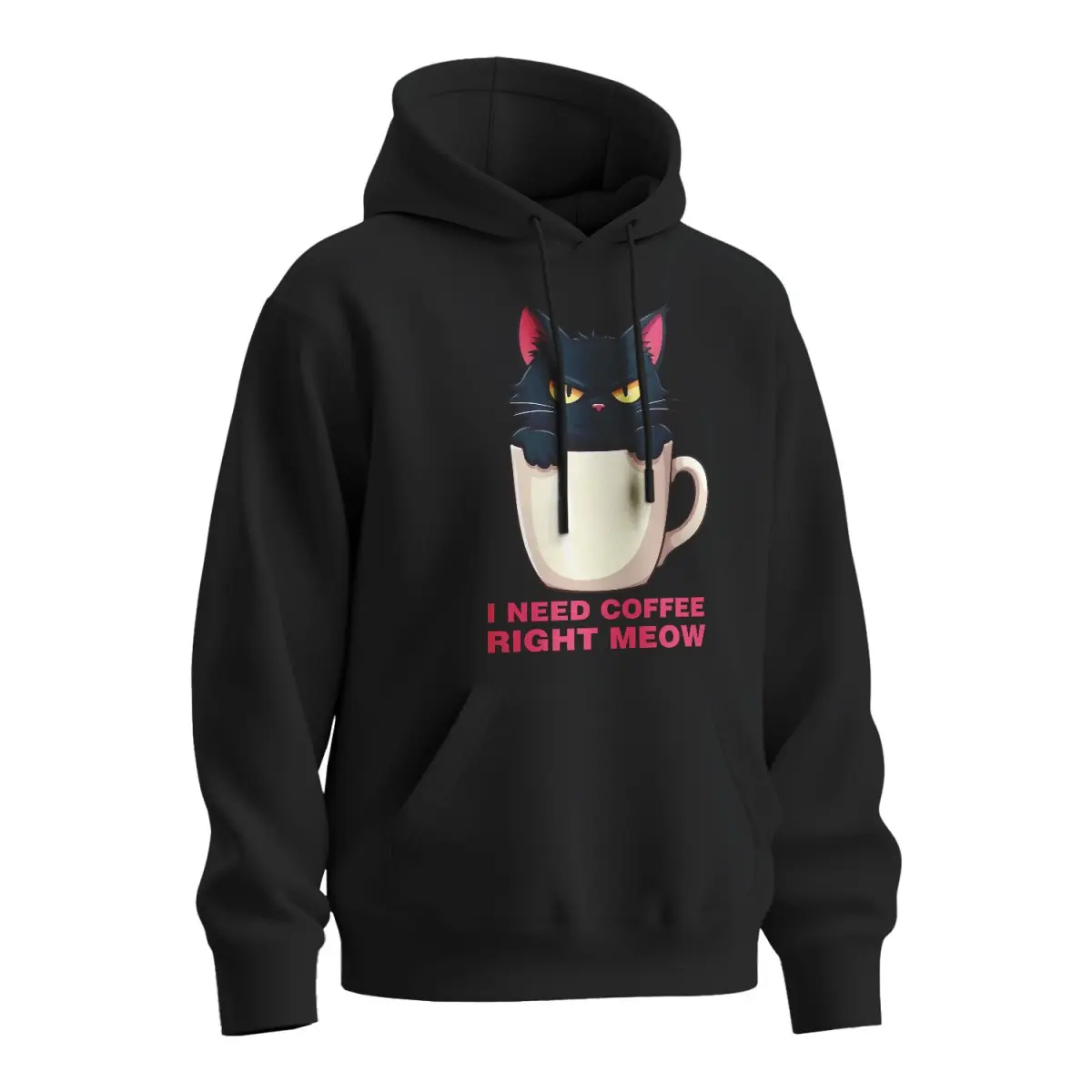 Mikina s potiskem I need coffee right meow - černá 5XL