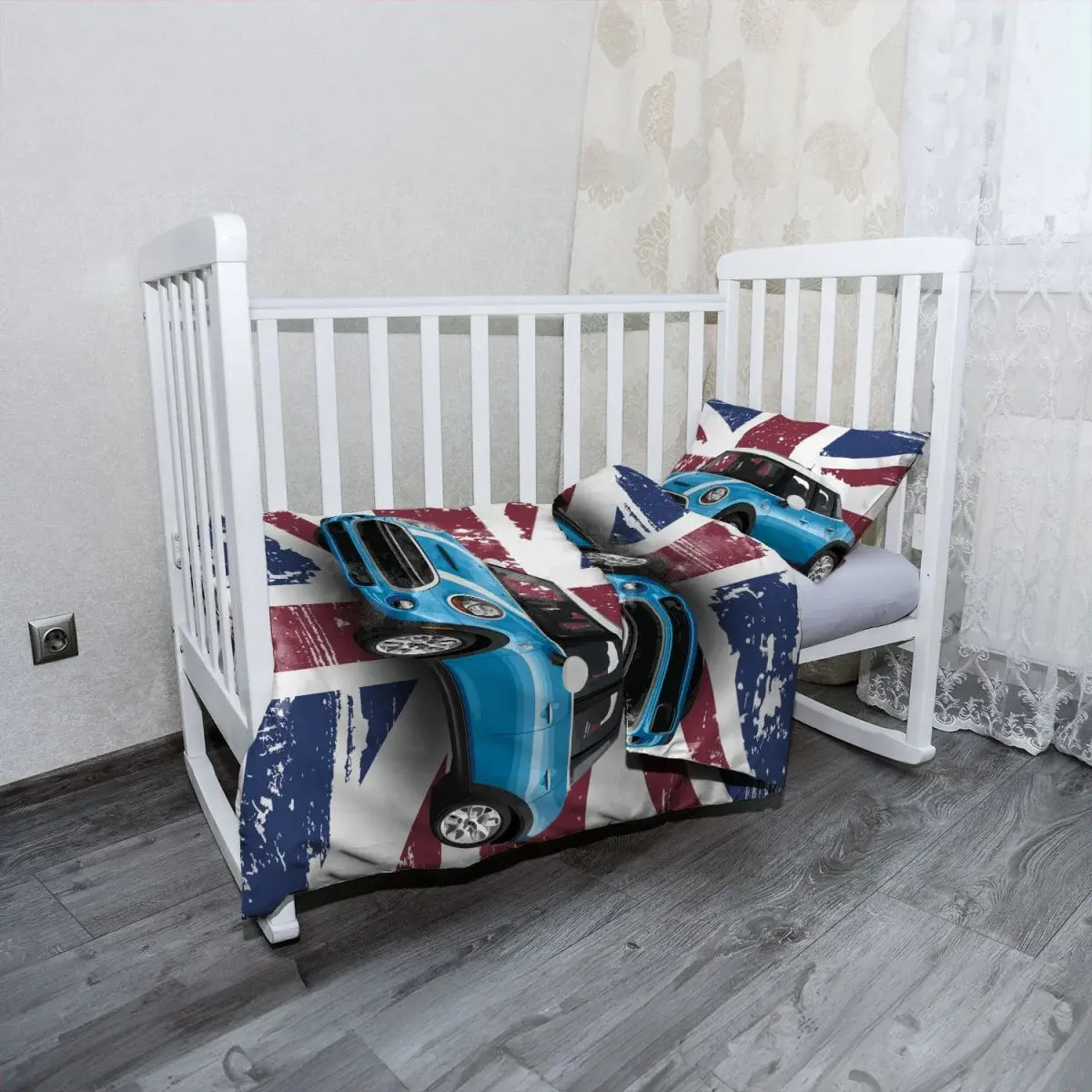 Mikroplyšové dětské povlečení do postýlky Mini sedan Britská vlajka - 130x90 / 40x60