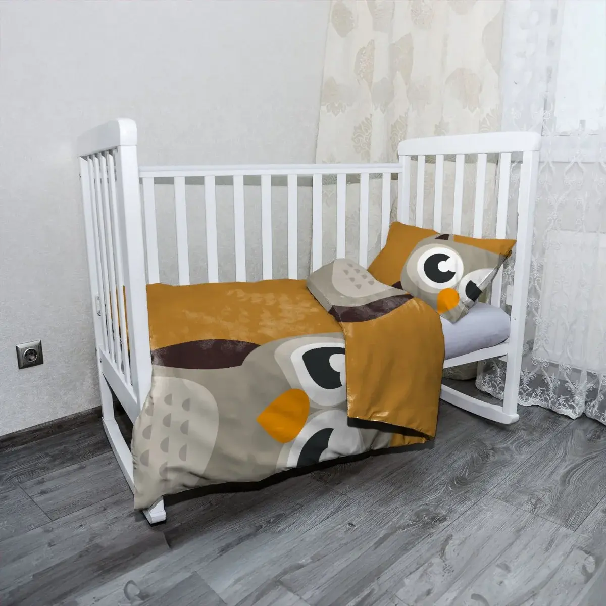 Mikroplyšové dětské povlečení do postýlky Kreslená sova - 120x90 / 40x60