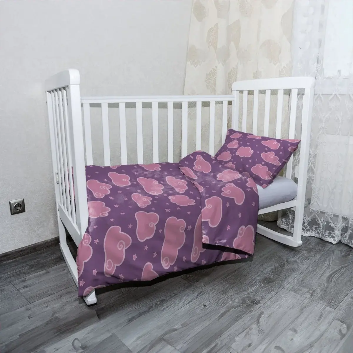 Mikroplyšové dětské povlečení do postýlky Růžové obláčky - 130x90 / 40x60