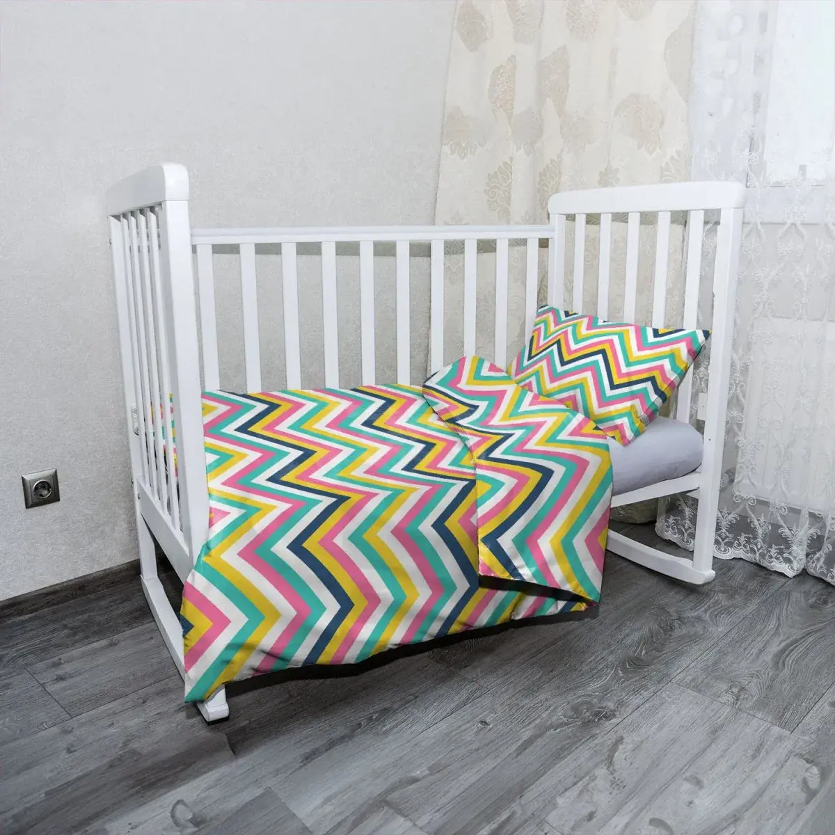 Mikroplyšové dětské povlečení do postýlky Duhové klikyháky - 100x135 / 40x60