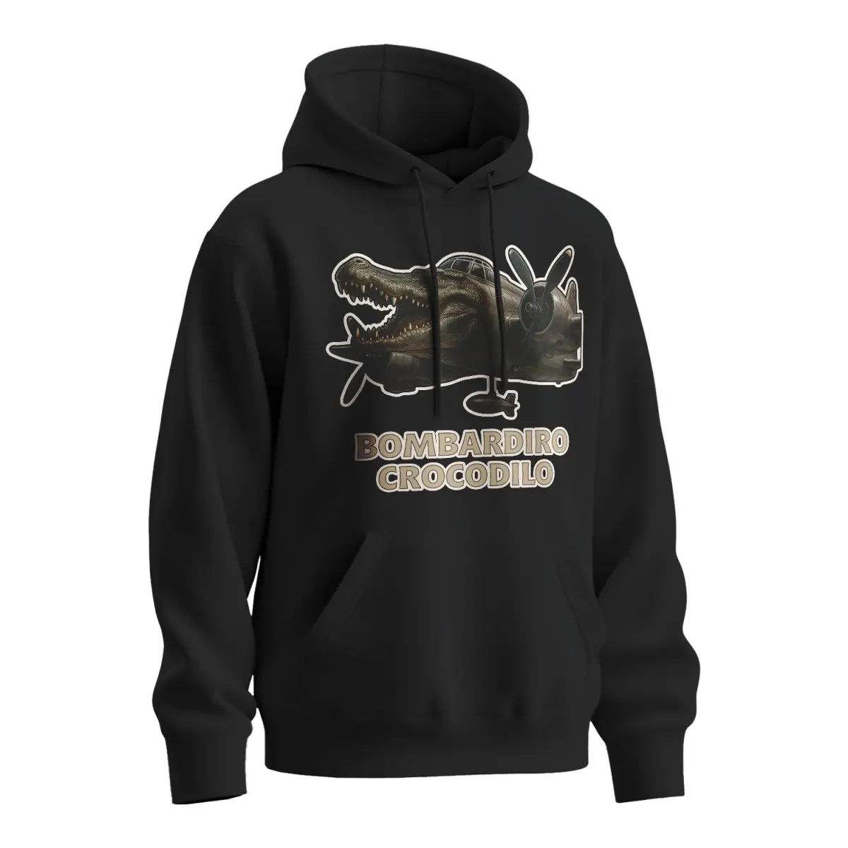 Mikina s potiskem Bombardiro crocodilo - Italian Brainrot - černá 3XL