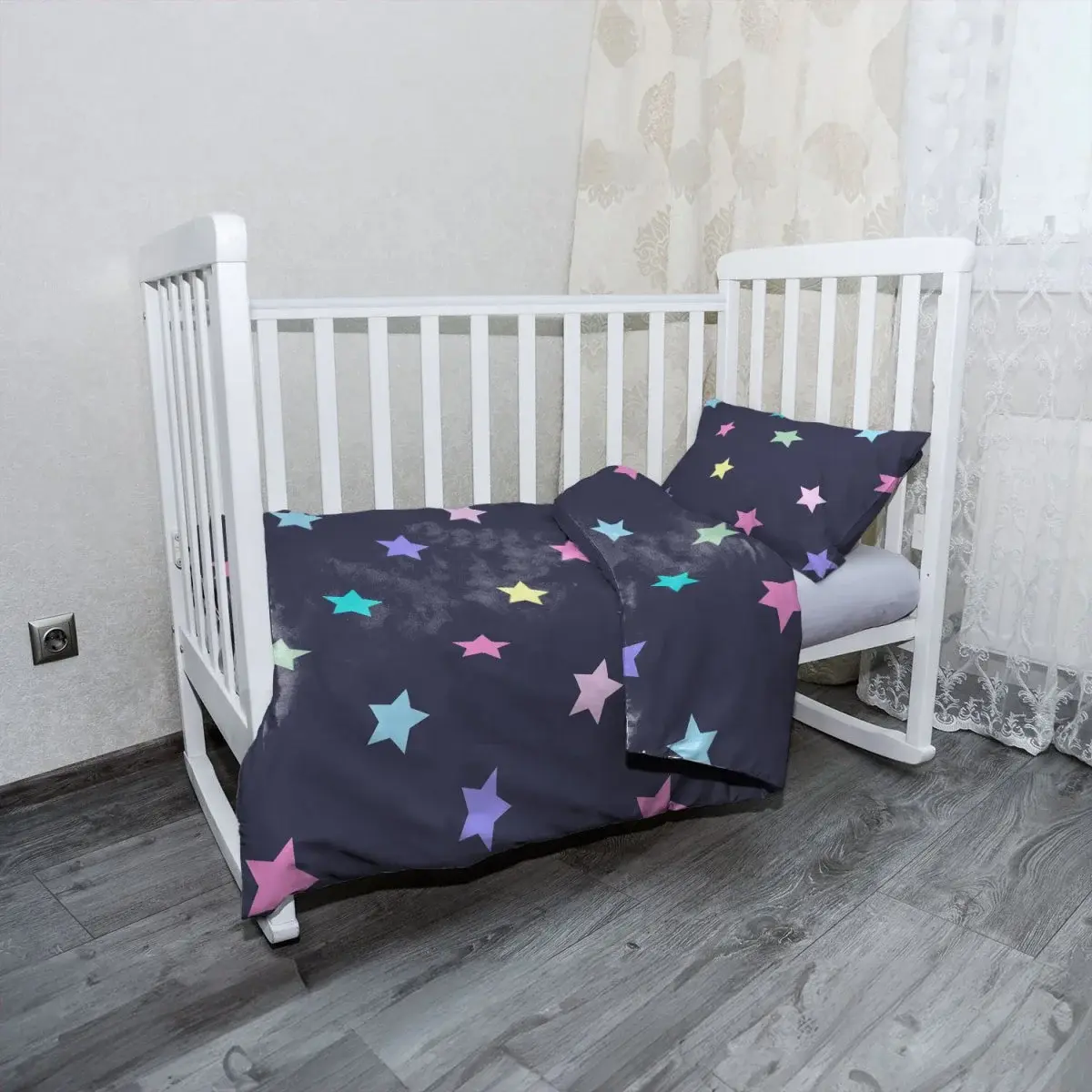 Mikroplyšové dětské povlečení do postýlky Hvězdy na modré - 130x90 / 40x60