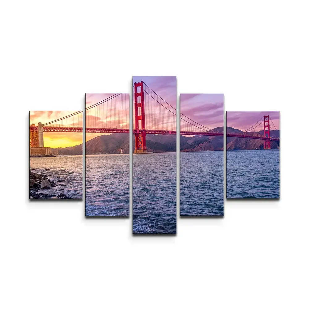 Obraz - 5-dílný Golden Gate 5 - 125x90 cm