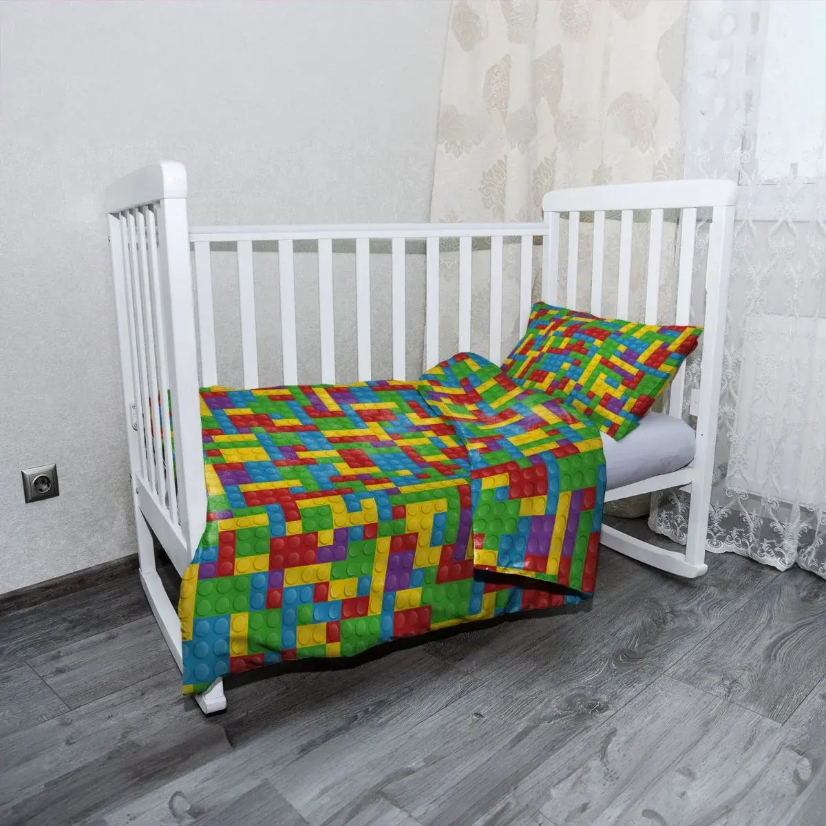 Mikroplyšové dětské povlečení do postýlky Barevná stavebnice - 100x135 / 40x60