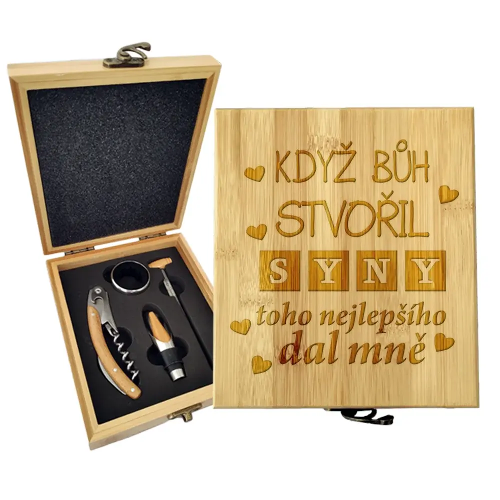 Dárková sada na víno Když Bůh stvořil syny: 147×168×49 mm