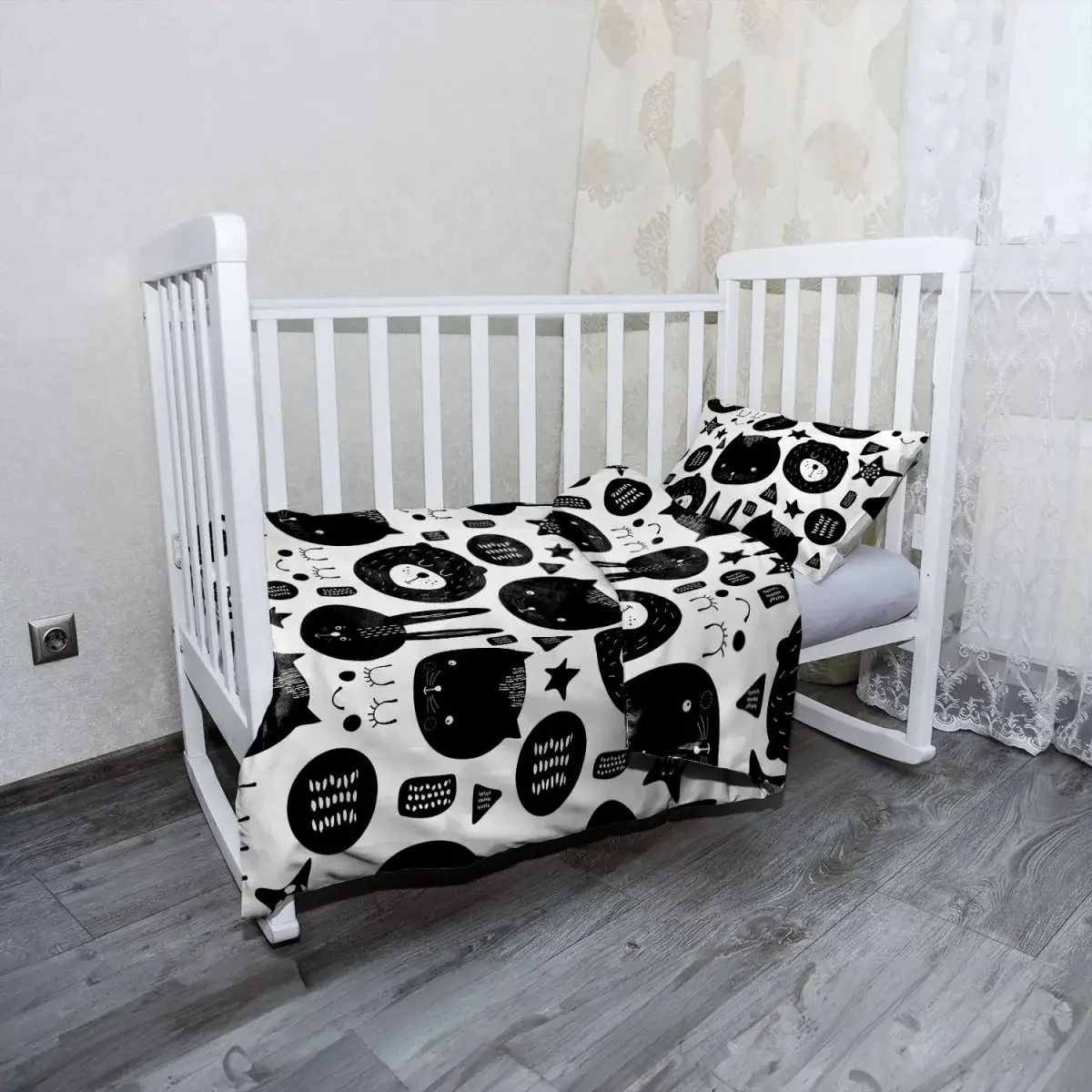 Mikroplyšové dětské povlečení do postýlky Kočička a medvěd - 100x135 / 40x60