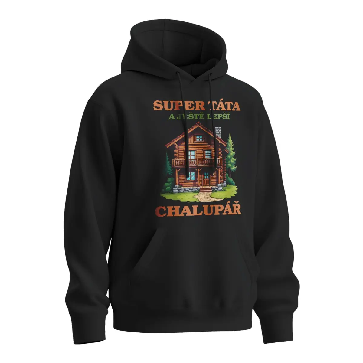 Mikina s potiskem Super táta a ještě lepší chalupář - černá 4XL
