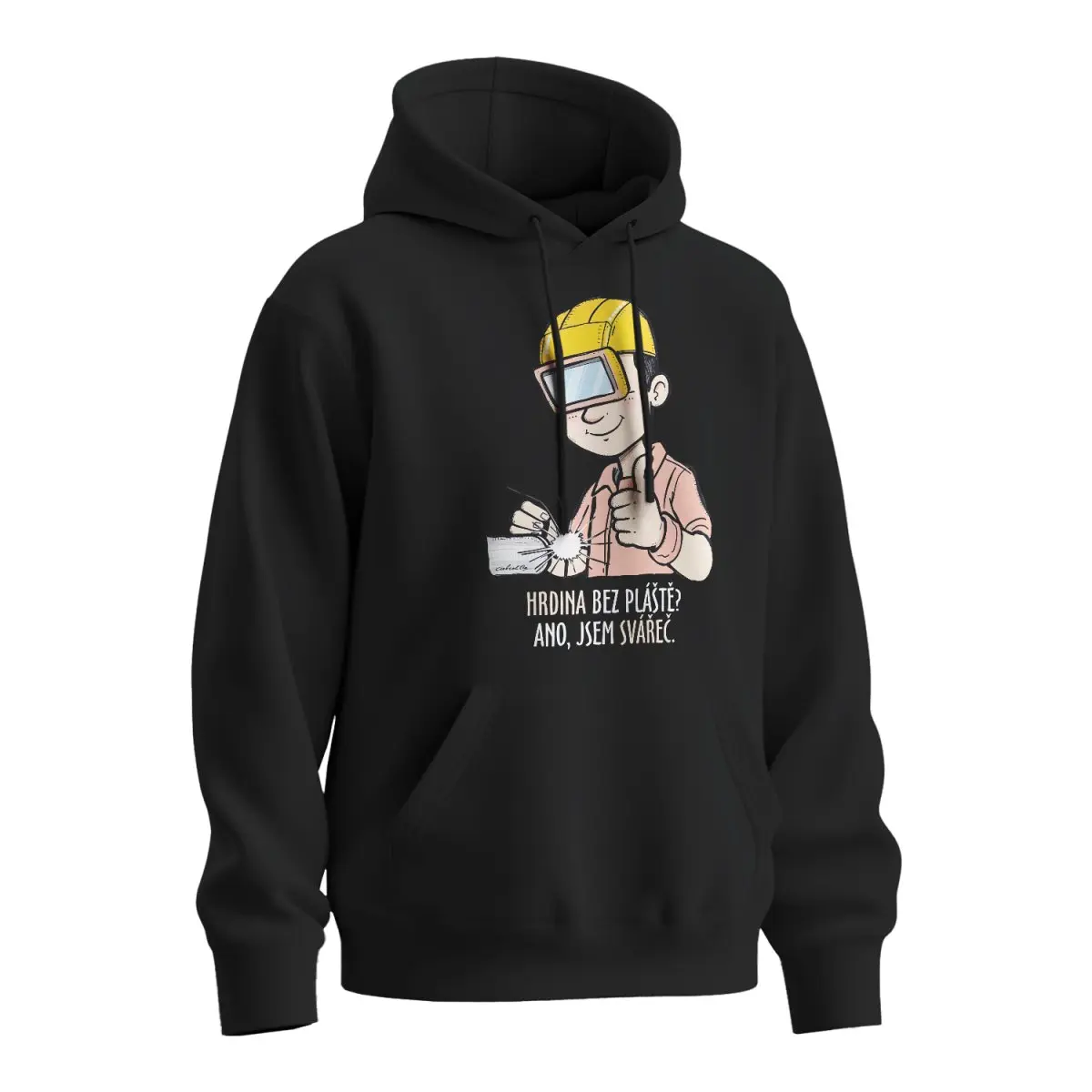 Mikina s potiskem pro svářeče Hrdina bez pláště? Ano, jsem svářeč - černá 4XL