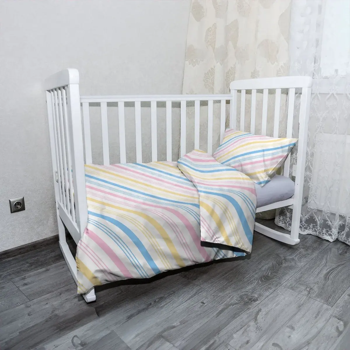 Mikroplyšové dětské povlečení do postýlky Tříbarevné pruhy - 120x90 / 40x60