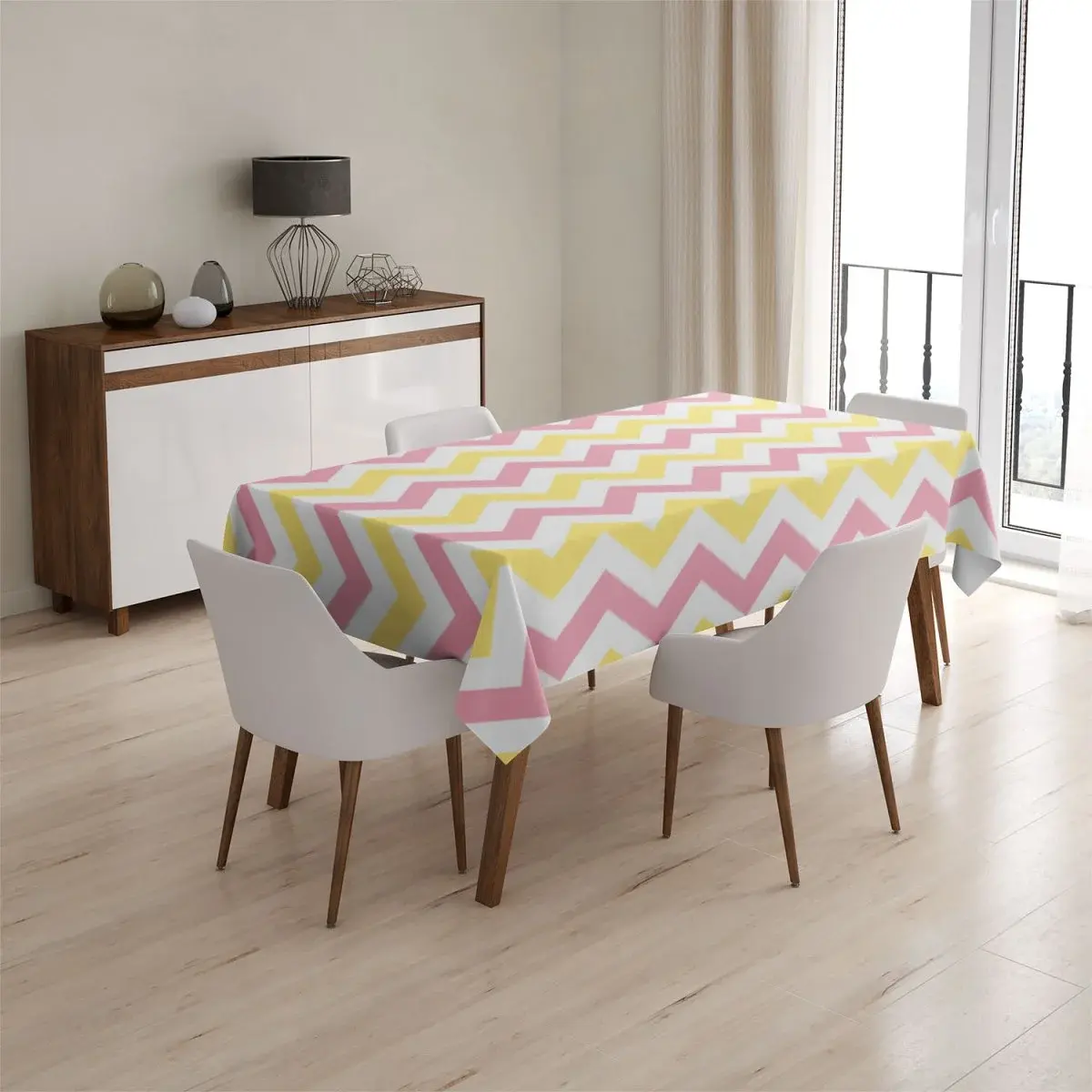 Ubrus Růžové a žluté klikyháky - 130x130 cm