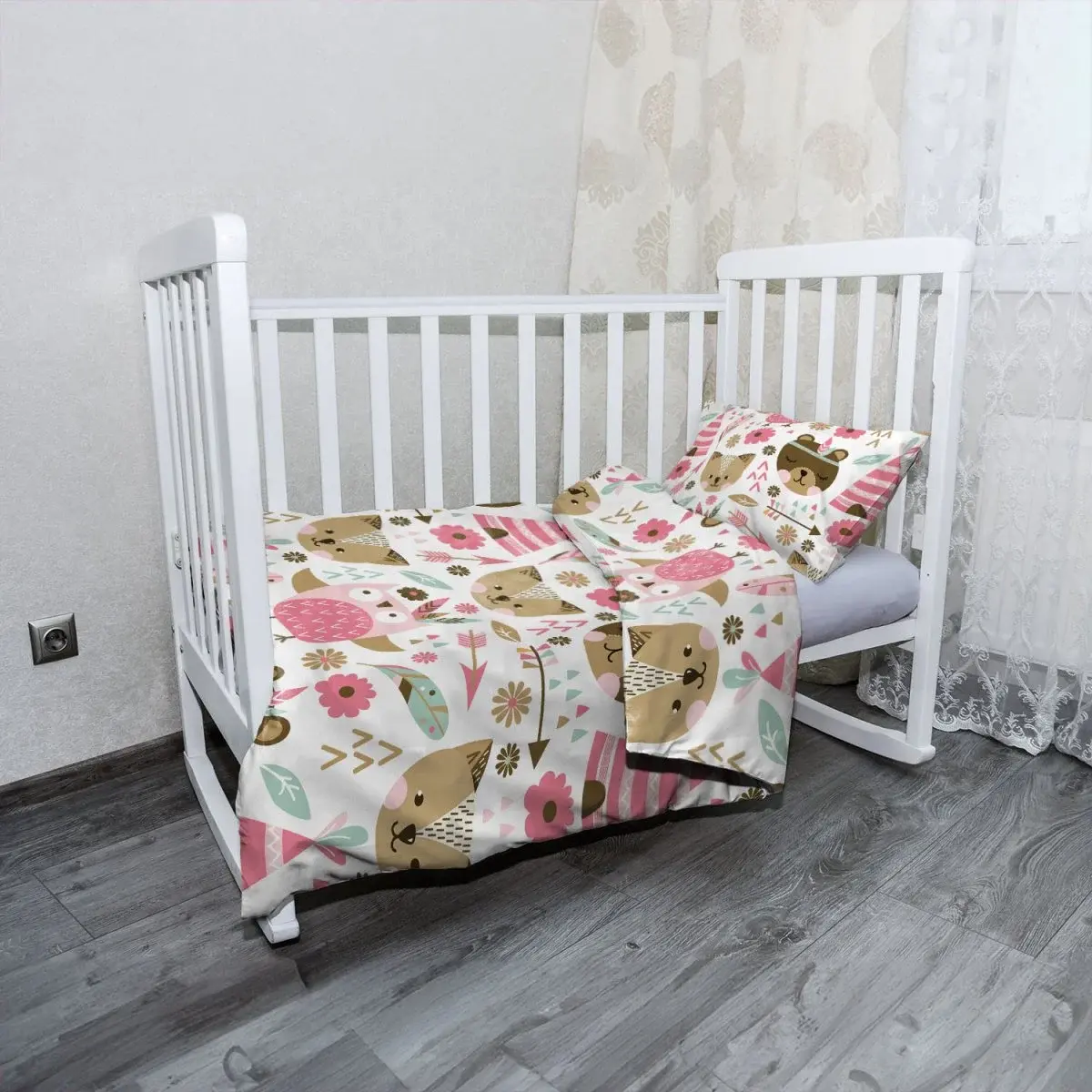 Mikroplyšové dětské povlečení do postýlky Lesní zvířátka - 120x90 / 40x60