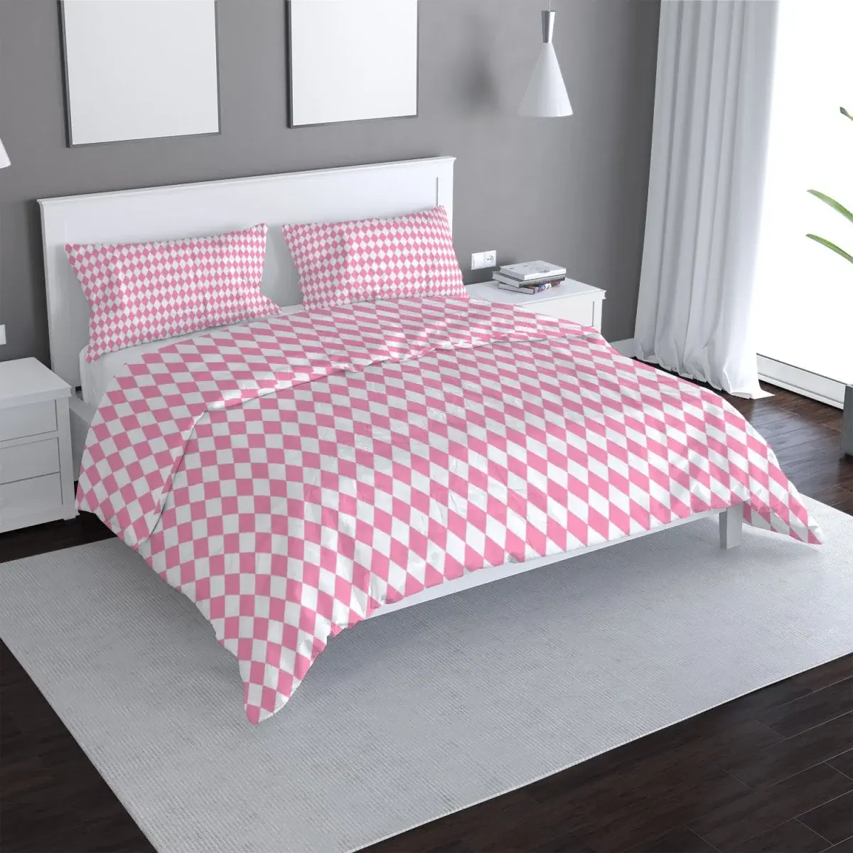 Povlečení Růžovobílé kosočtverce - 140x200 / 90x70