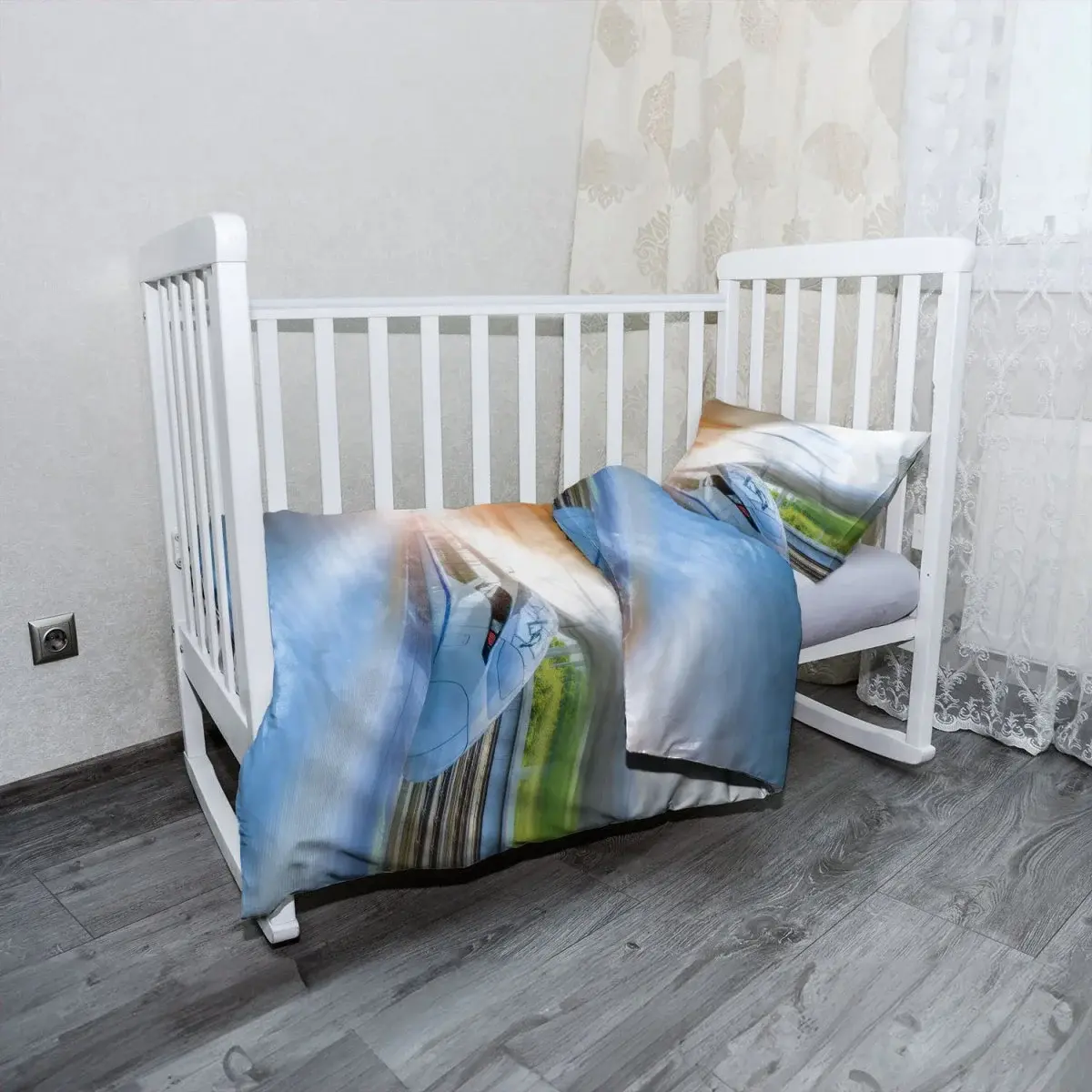 Mikroplyšové dětské povlečení do postýlky Rychlovlak projíždějící nádražím - 100x135 / 40x60