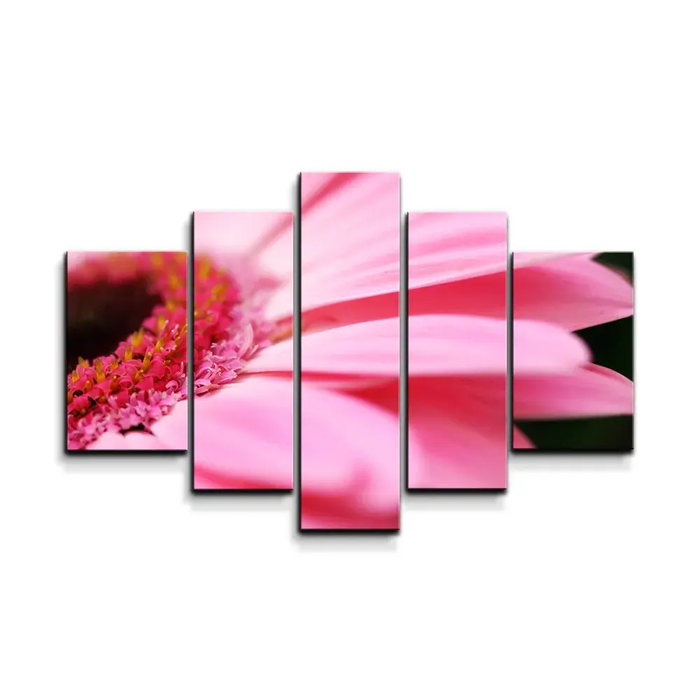 Obraz - 5-dílný Růžová gerbera - 125x90 cm