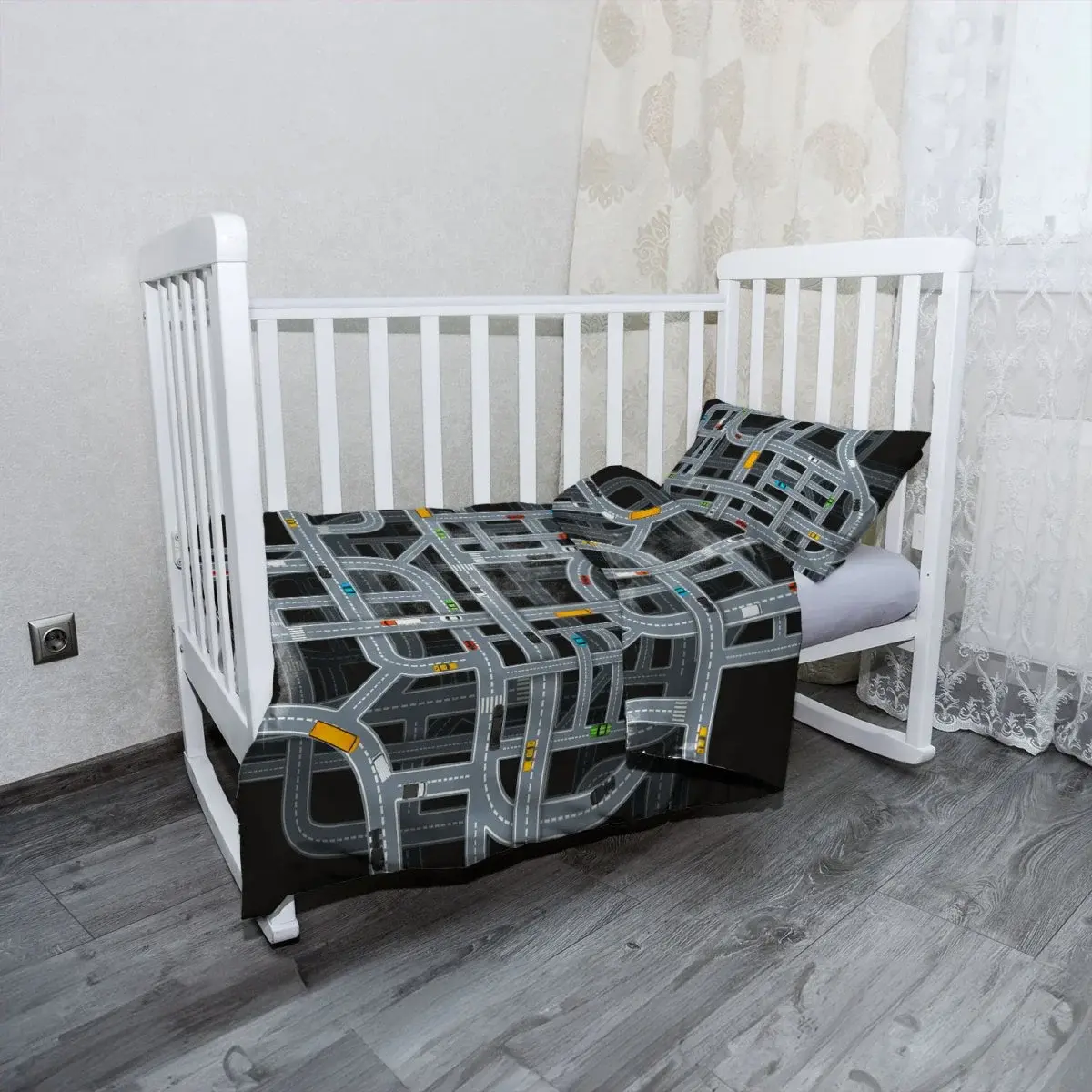 Mikroplyšové dětské povlečení do postýlky Dětská autodráha - 100x135 / 40x60
