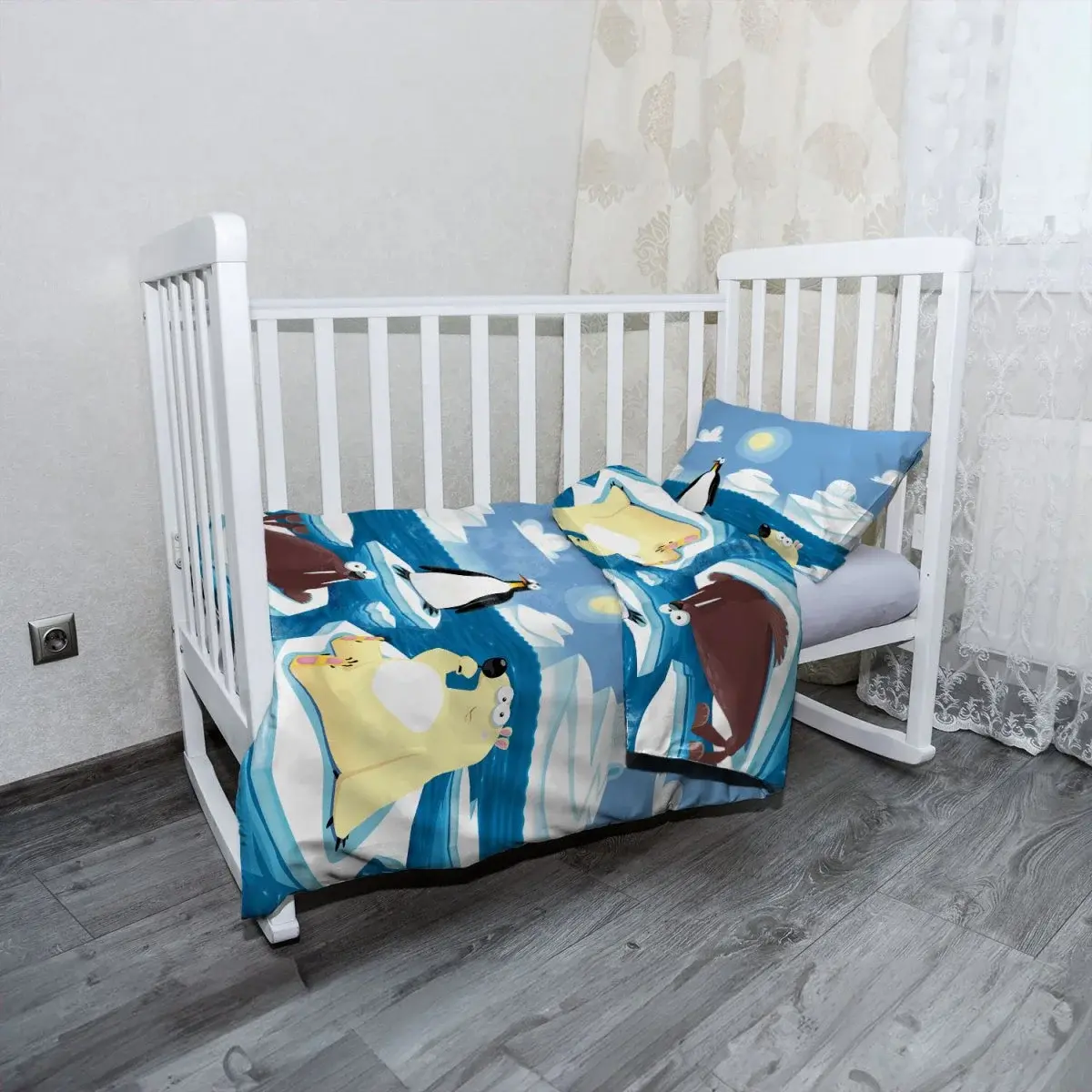 Mikroplyšové dětské povlečení do postýlky Lední zvířátka - 100x135 / 40x60