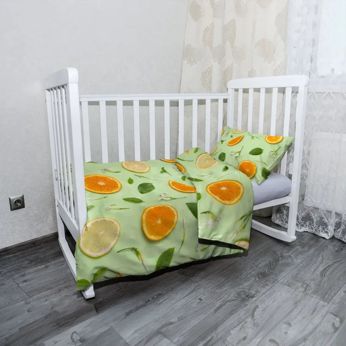 Mikroplyšové dětské povlečení do postýlky Citrus a květ - 130x90 / 40x60