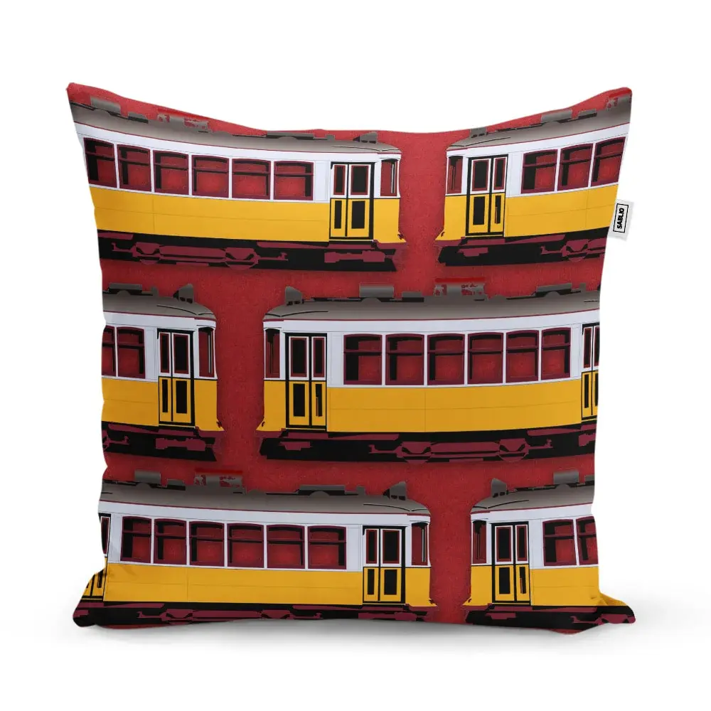 Polštář Lisabonské historické tramvaje Červený Pattern - 60x60 cm