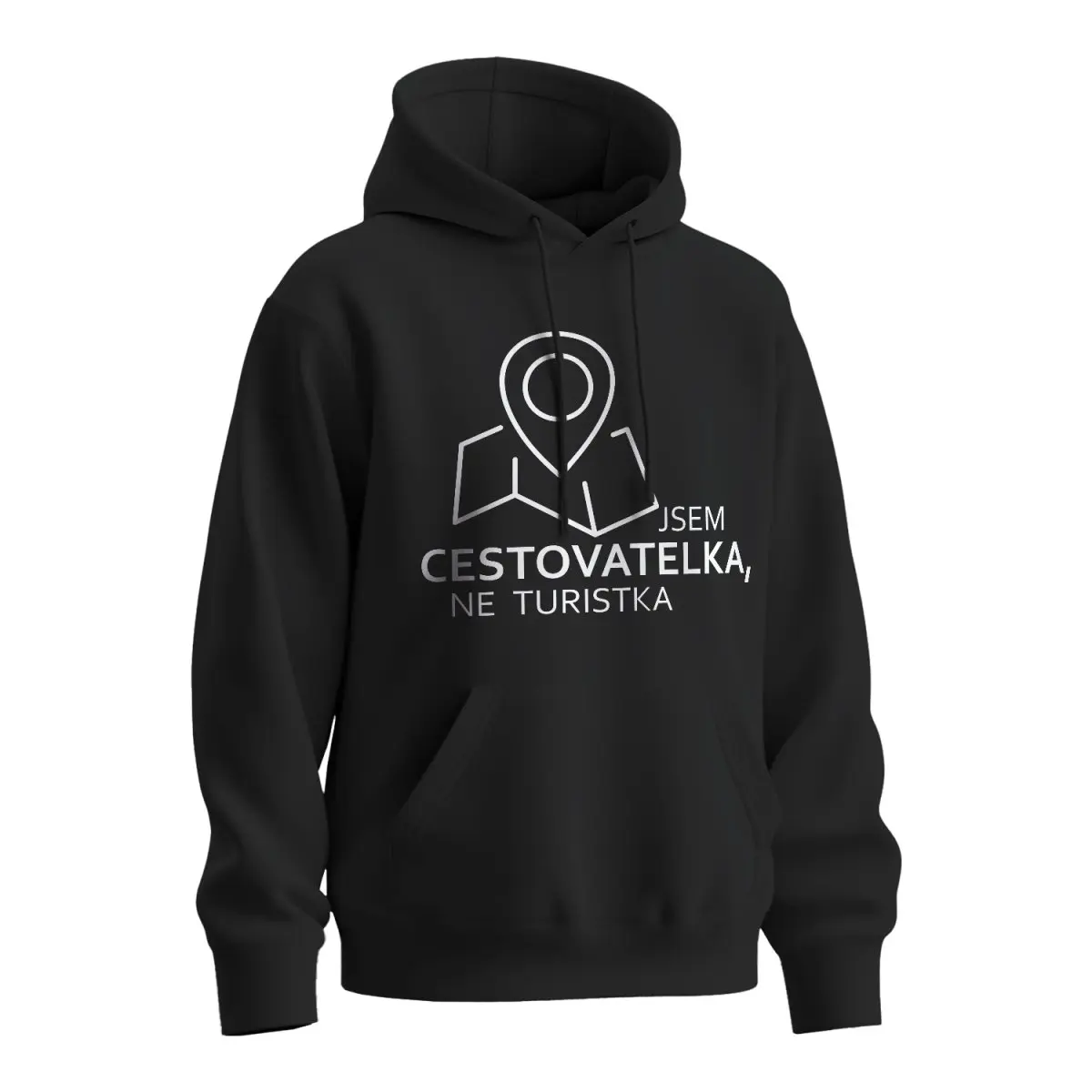 Mikina s potiskem Jsem cestovatelka, ne turistka - černá 2XL