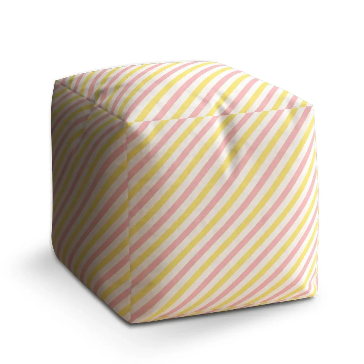 Taburet Cube Růžové a žluté pruhy - 50x50x50 cm