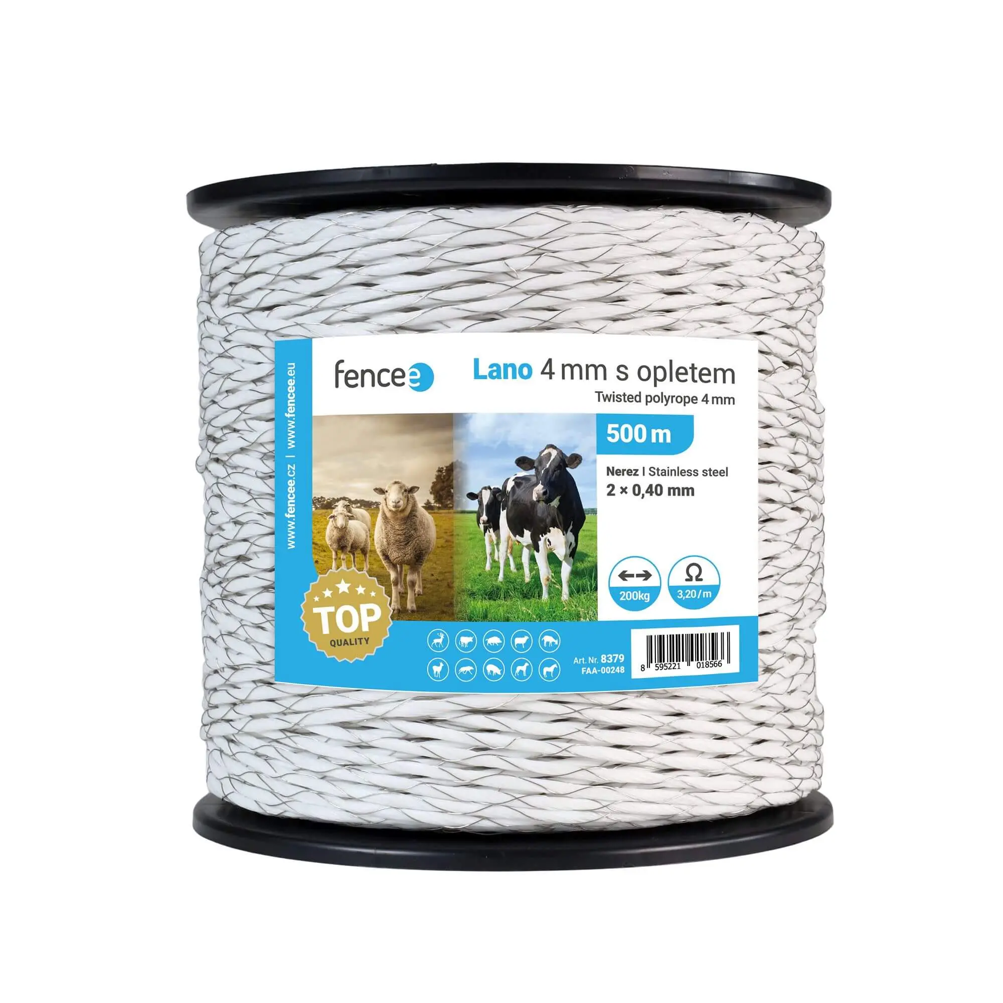 Lano s opletem pro elektrický ohradník, průměr 4 mm, 500 m