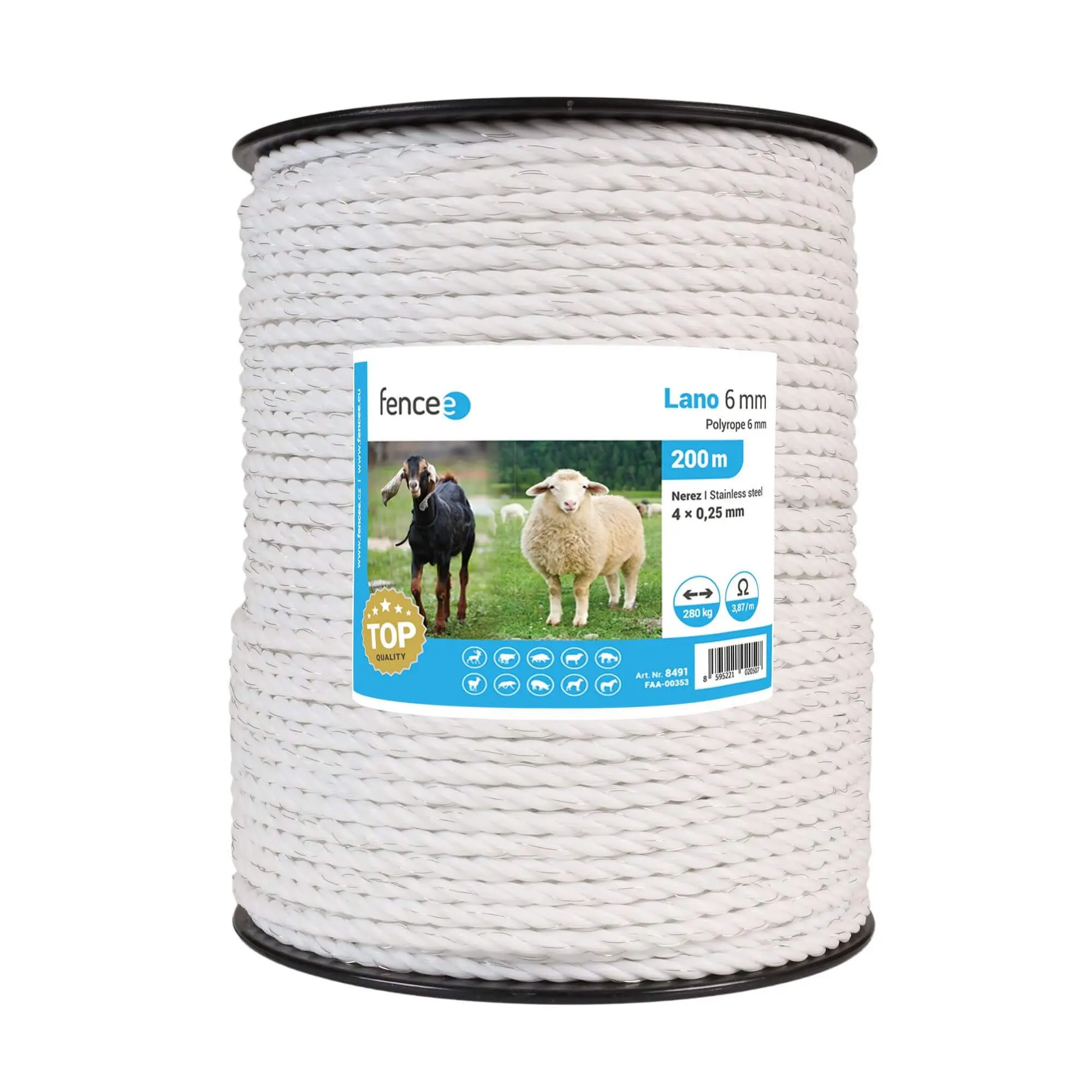 Lano pro elektrický ohradník, průměr 6 mm, bílé, délka 200 m