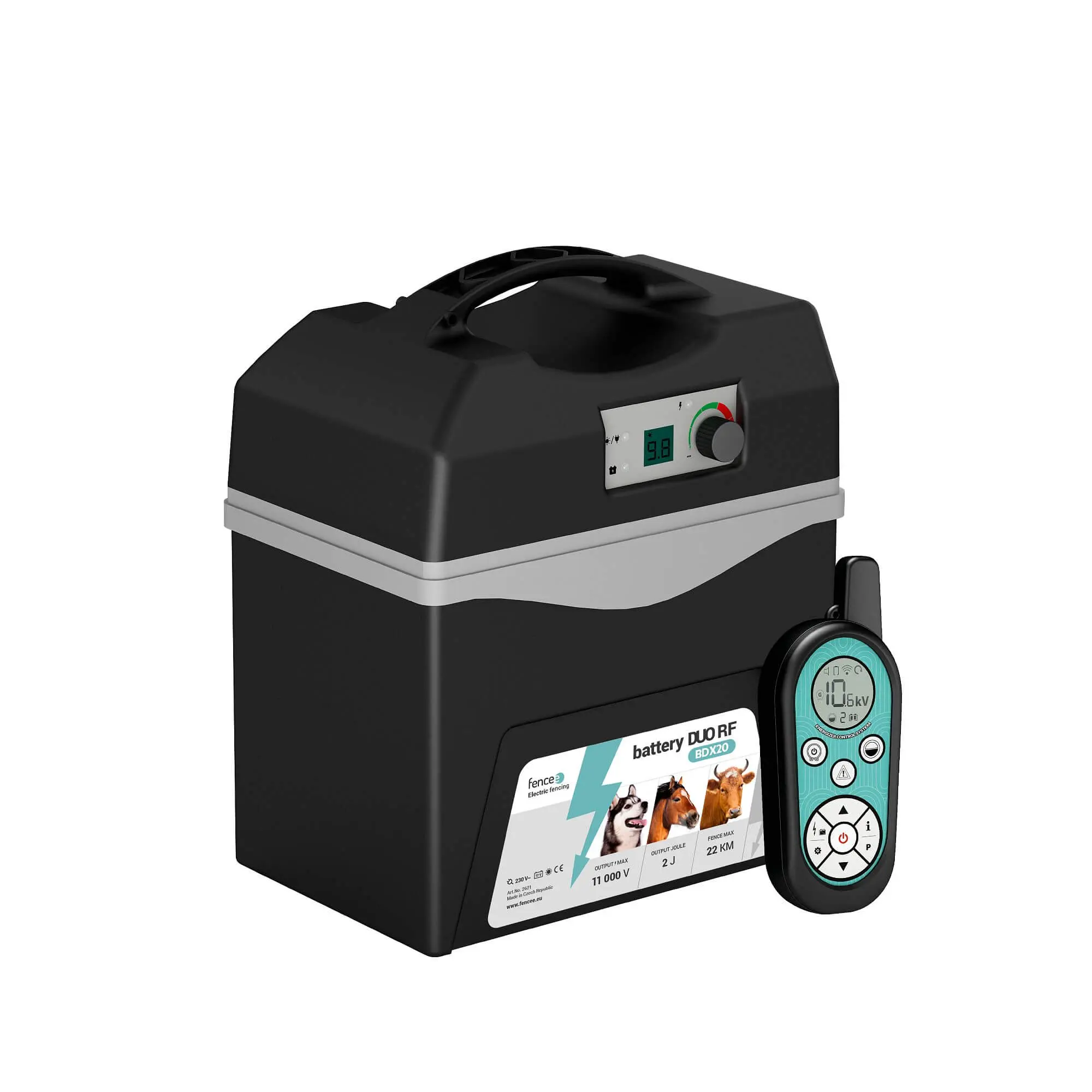 Bateriový přenosný RF zdroj pro elektrický ohradník fencee battery DUO RF BDX20 s ovladačem