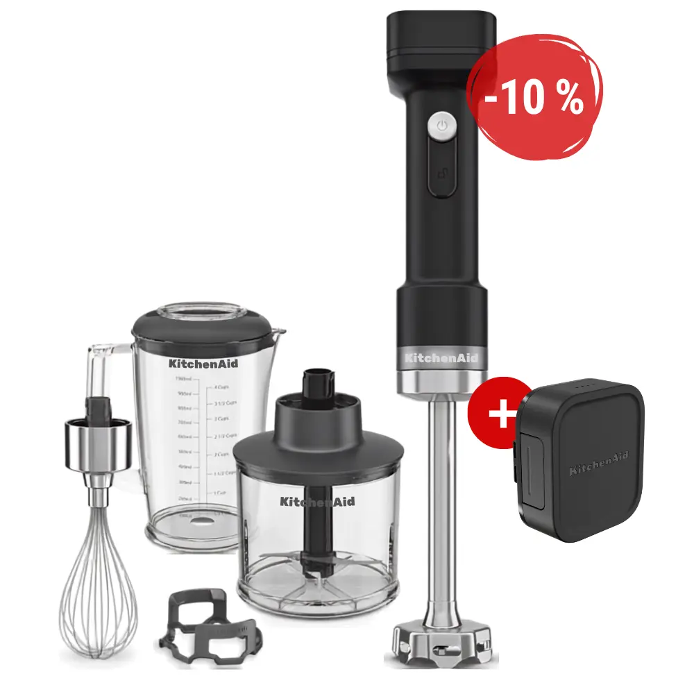 KitchenAid Bezdrátový tyčový mixér GO s příslušenstvím a baterií, 5KHBRV75BM, černá mat 5KHBRV75BM