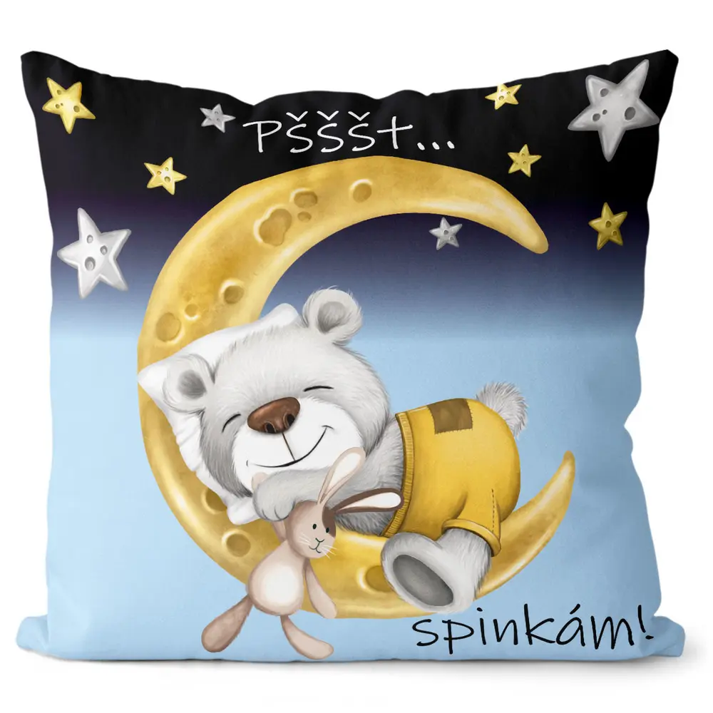 Polštářek Pšššt spinkám – modrá (Velikost: