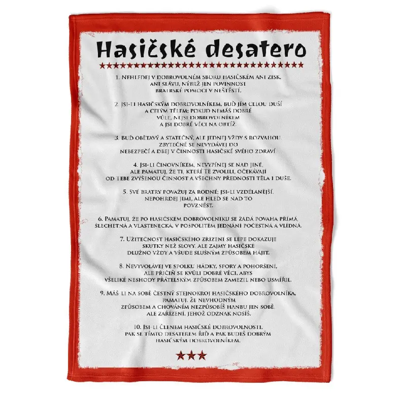 Deka Hasičské desatero - listina (Podšití beránkem: