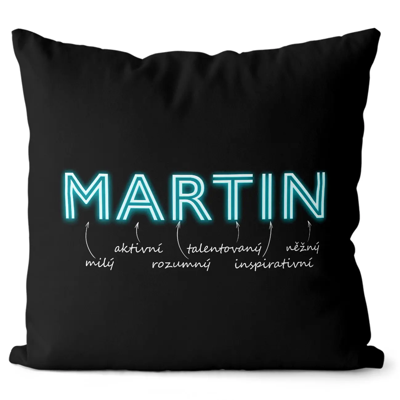 Polštář Mužská jména – NEON (Velikost: 40 x 40 cm, Jméno: Martin)