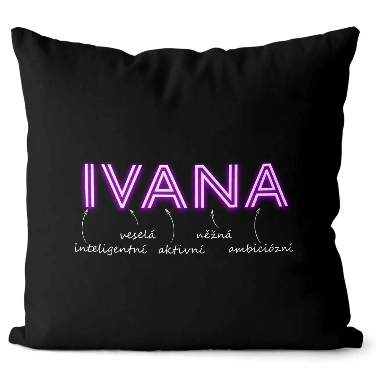 Polštář Ženská jména - NEON (Velikost: 55 x 55 cm, Jméno: Ivana)