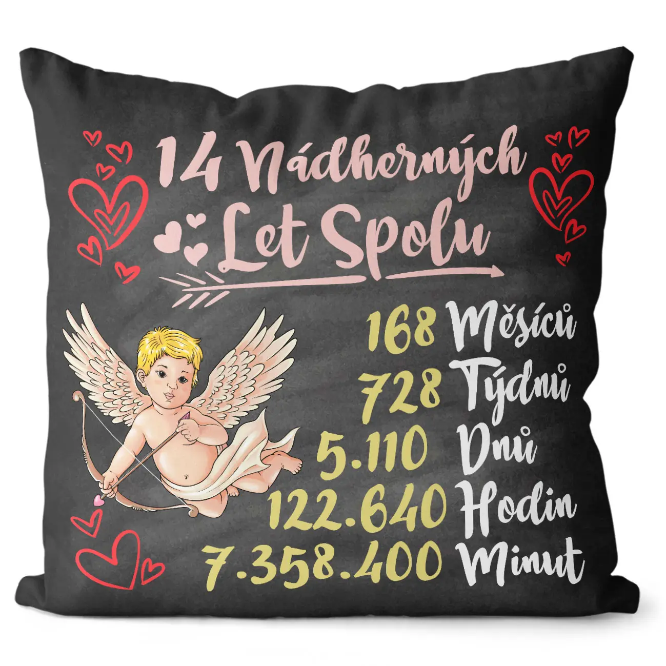 Polštář Nádherných let spolu (Výběr počtu let) (Velikost: 40 x 40 cm, Počet let: 14)