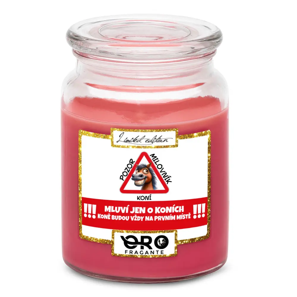 Svíčka Pozor milovník koní (Vůně svíčky: Višně v čokoládě)