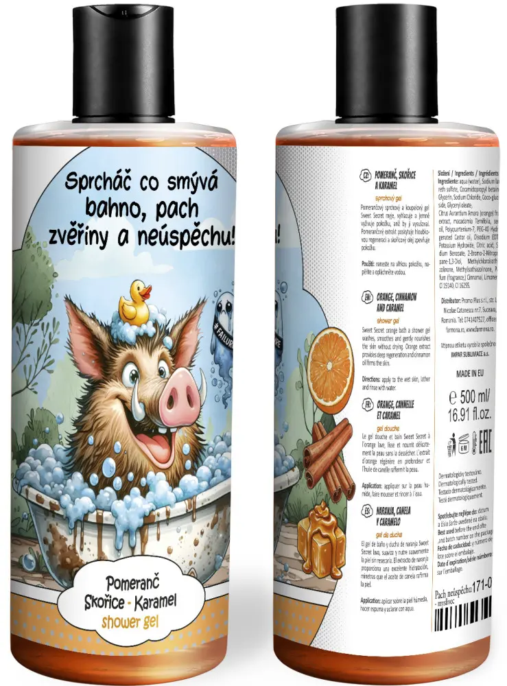 Vtipný sprchový gel – Pach neúspěchu (myslivec) (Vůně sprchového gelu: Pomeranč, skořice & karamel)
