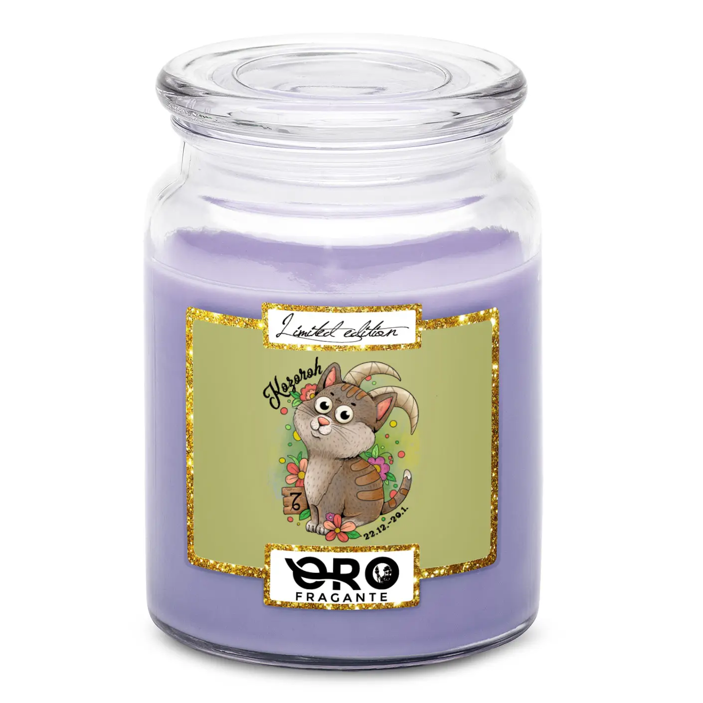 Svíčka Kočičí znamení – kozoroh (Vůně svíčky: Levandule)