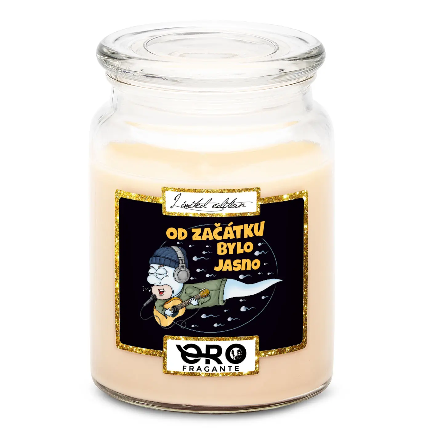 Svíčka Spermie s kytarou (Vůně svíčky: Vanilka)
