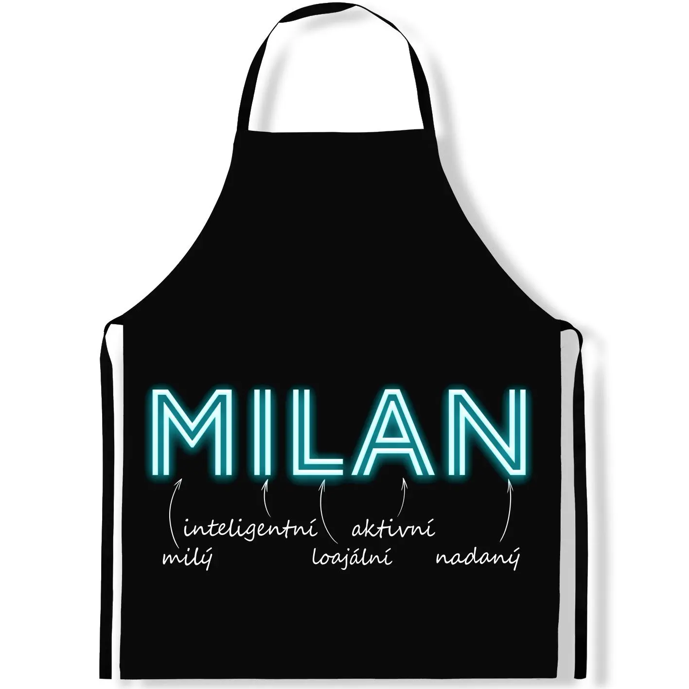 Zástěra Mužská jména – NEON (Výběr jména) (Jméno: Milan)