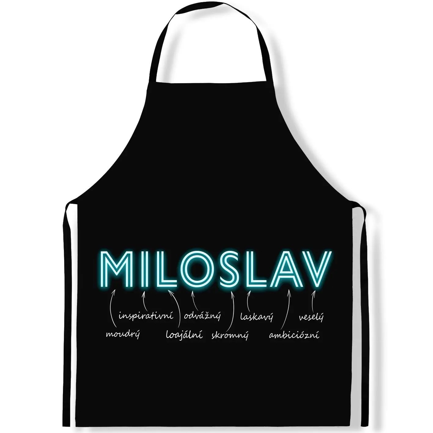 Zástěra Mužská jména – NEON (Výběr jména) (Jméno: Miloslav)