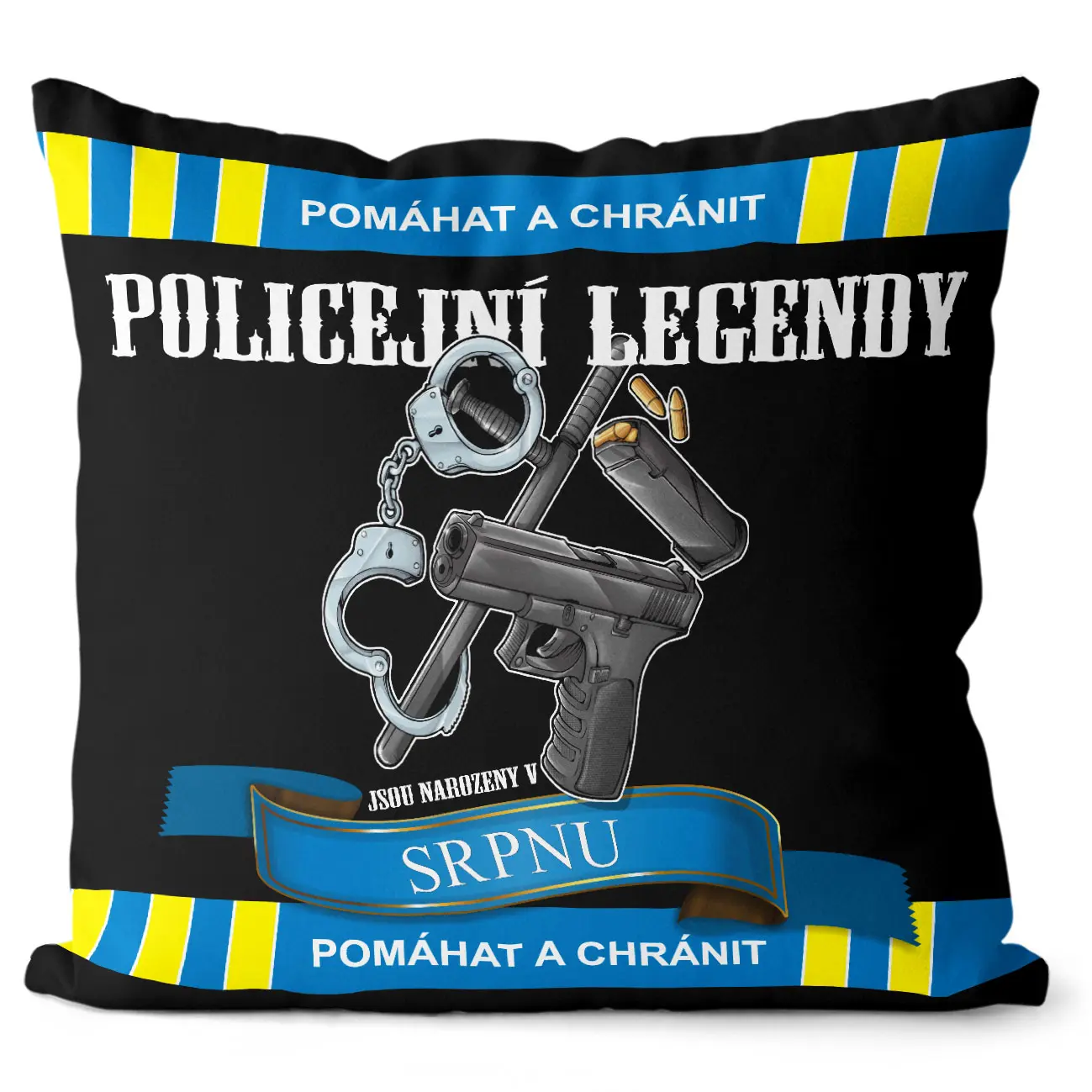 Polštář Policejní legendy – měsíce (Velikost: 55 x 55 cm, Měsíc: 08 – Srpen)