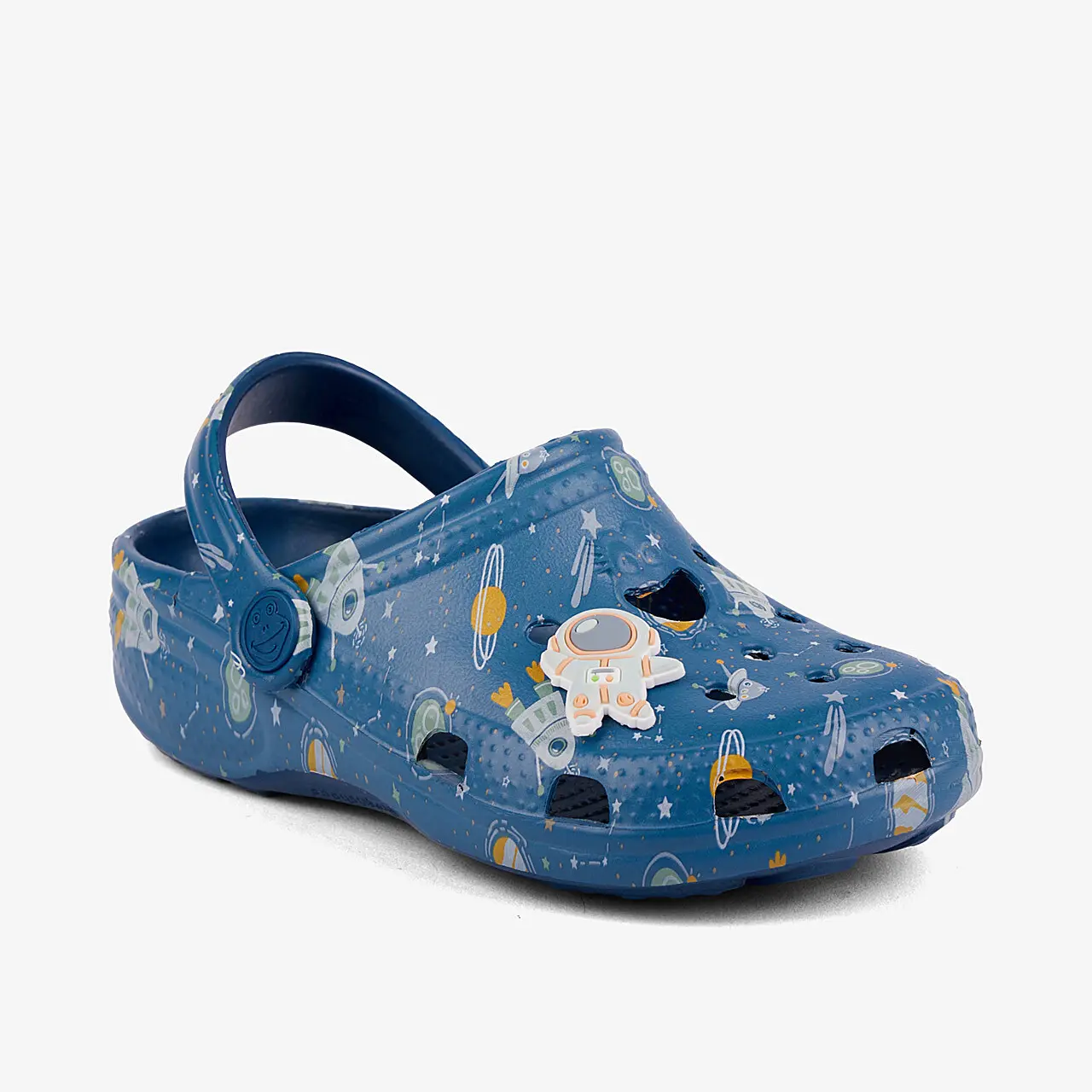 Dětské clogsy COQUI BIG FROG modré s potiskem vesmíru + amulet
