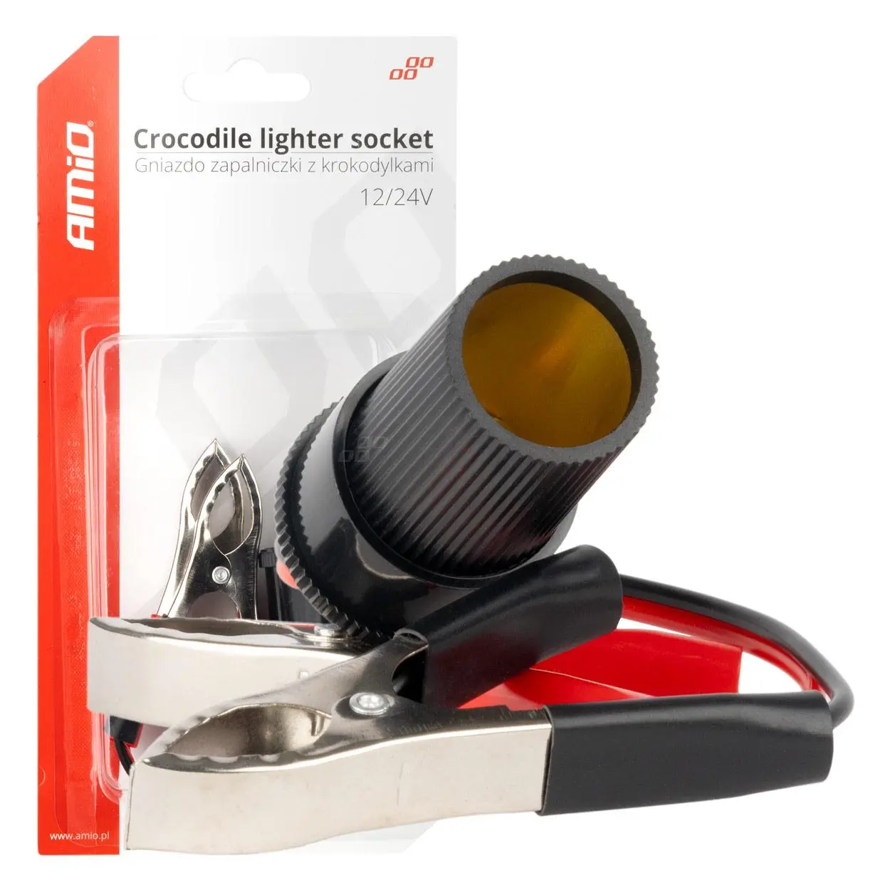 Krokodýlí adaptér pro zásuvku cigaretového zapalovače 12V 24V 15cm AMIO-03803