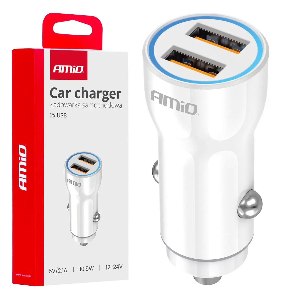 Nabíječka do auta 2xUSB-A 12/24V AMiO-03879