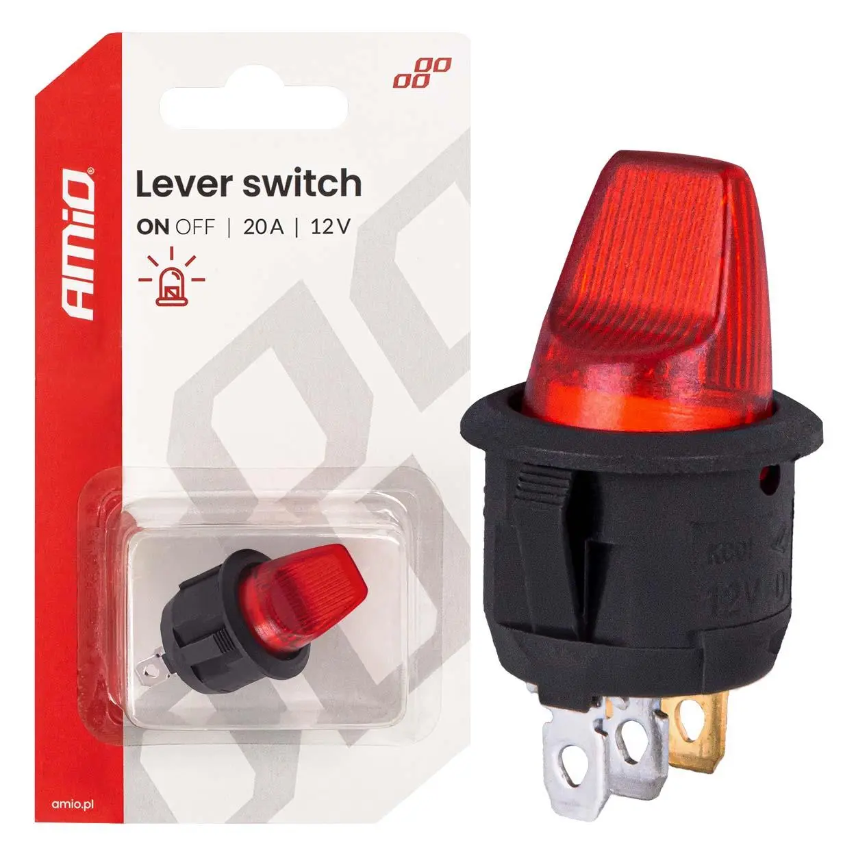 Přepínač s červeným podsvícením 20A 12V AMiO-04438