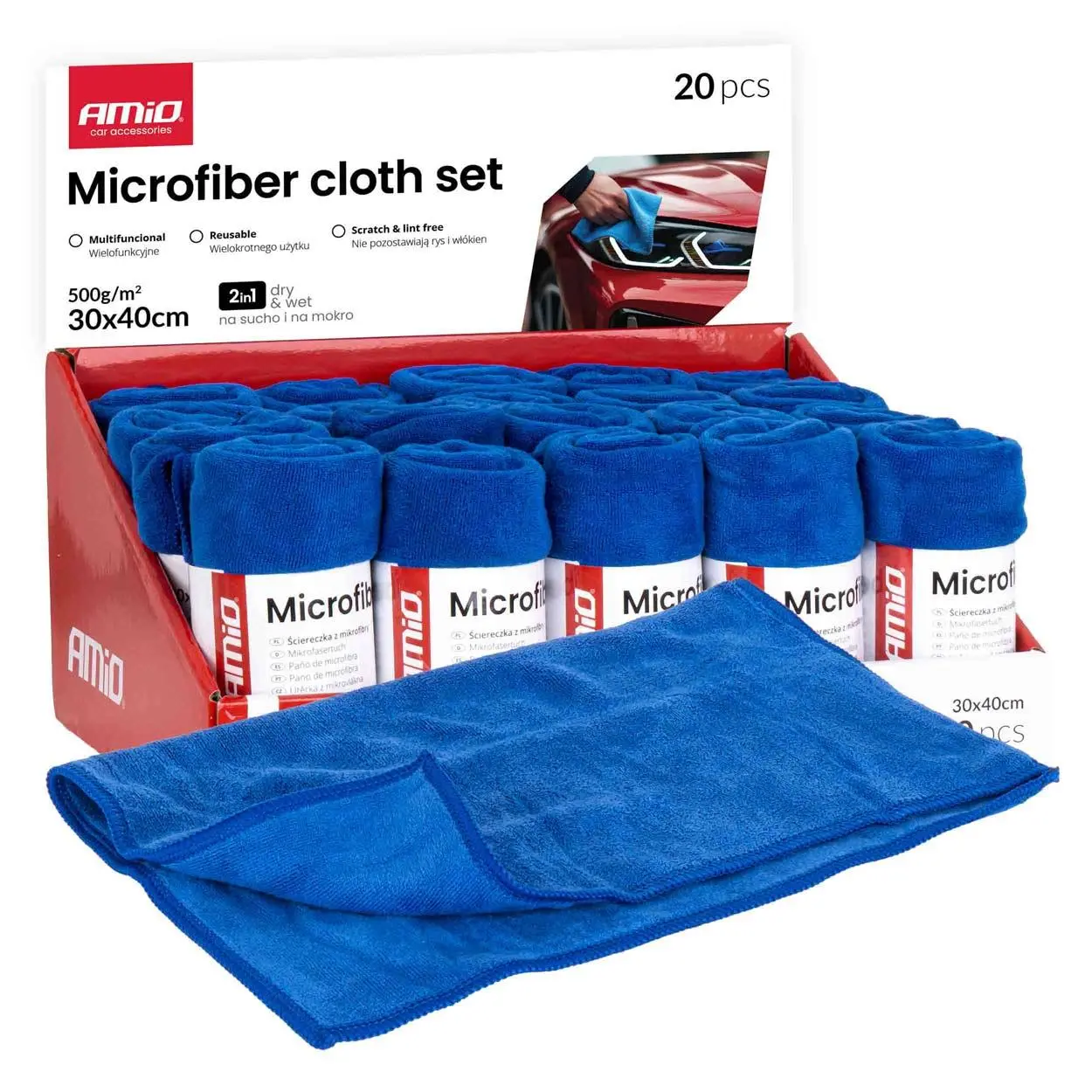 Sada utěrek z mikrovlákna 20 kusů 500gsm 30x40cm AMIO-04490