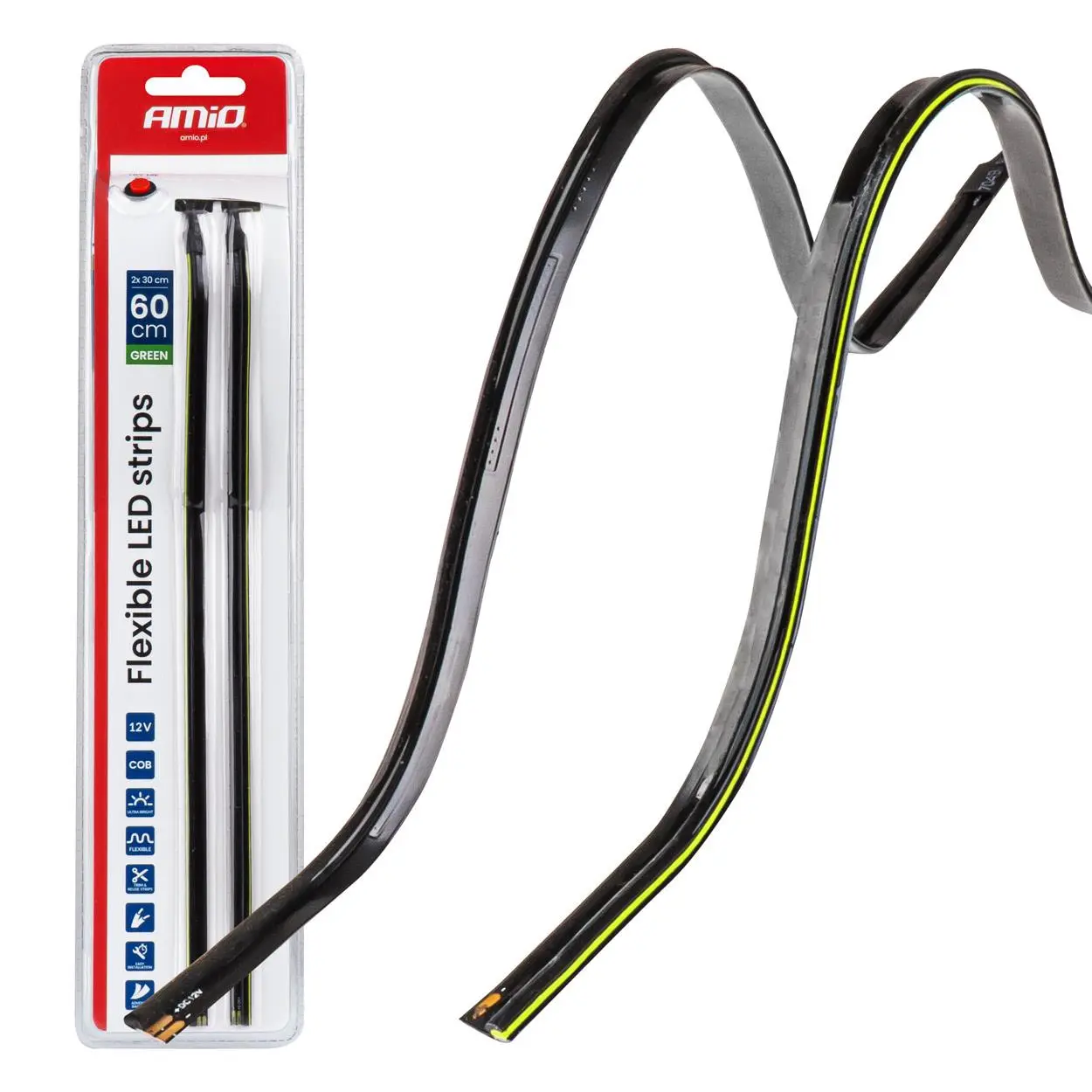 LED pásky COB do auta - boční, zelená 2x30cm 12V AMiO-04577