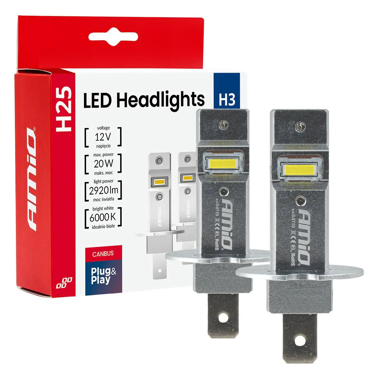 LED žárovky hlavního svícení Série H25 CANBUS H3 12V 20W AMIO-04710