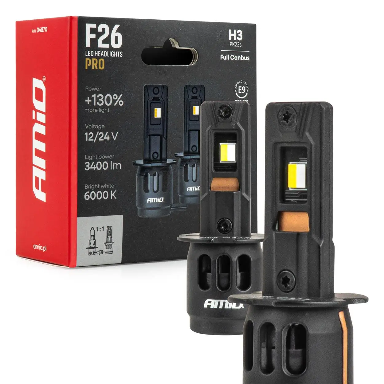 LED žárovky hlavního svícení série F26 PRO LumiTec LIMITED +130% DUO FULL CANBUS H3 12V 24V AMiO-04870